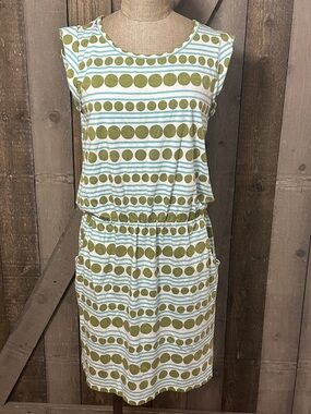 Boden Polka Dot Strip Modal Cotton Elastic Waist Pockets Casual Dress Size 8